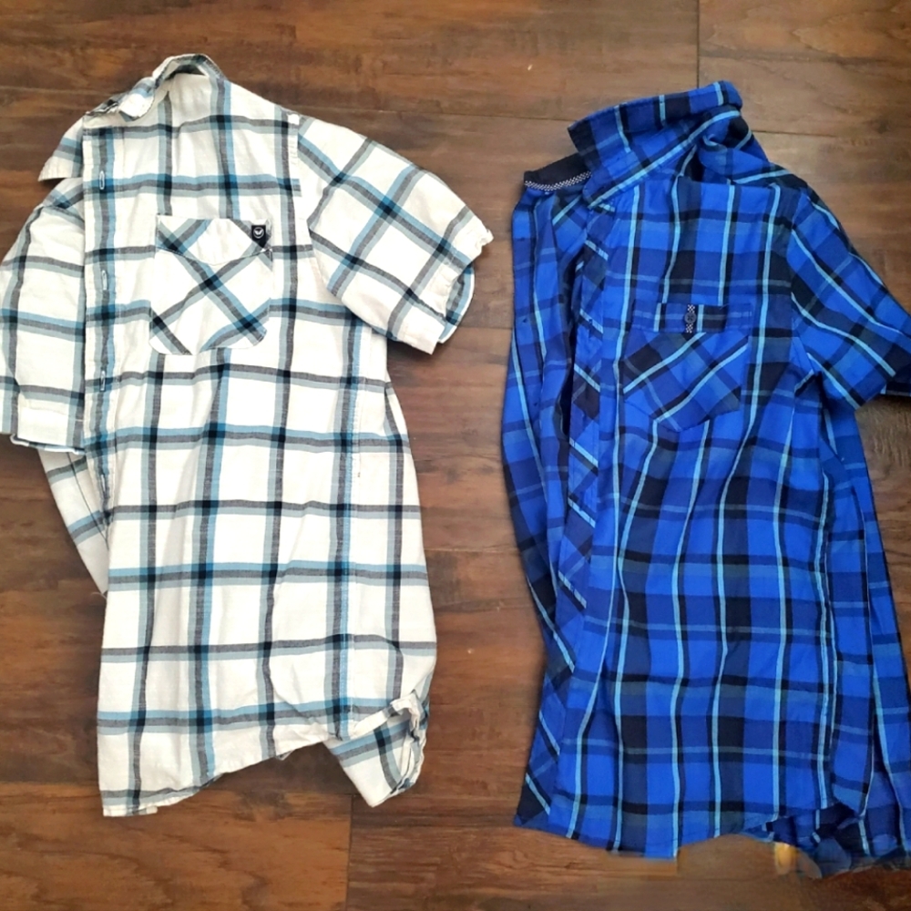Short sleeve dress shirt formal bundle lot boys 14 12 white blue button down